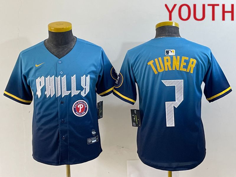 Youth Philadelphia Phillies 7 Turner Blue City Edition Nike 2024 MLB Jersey style 5
